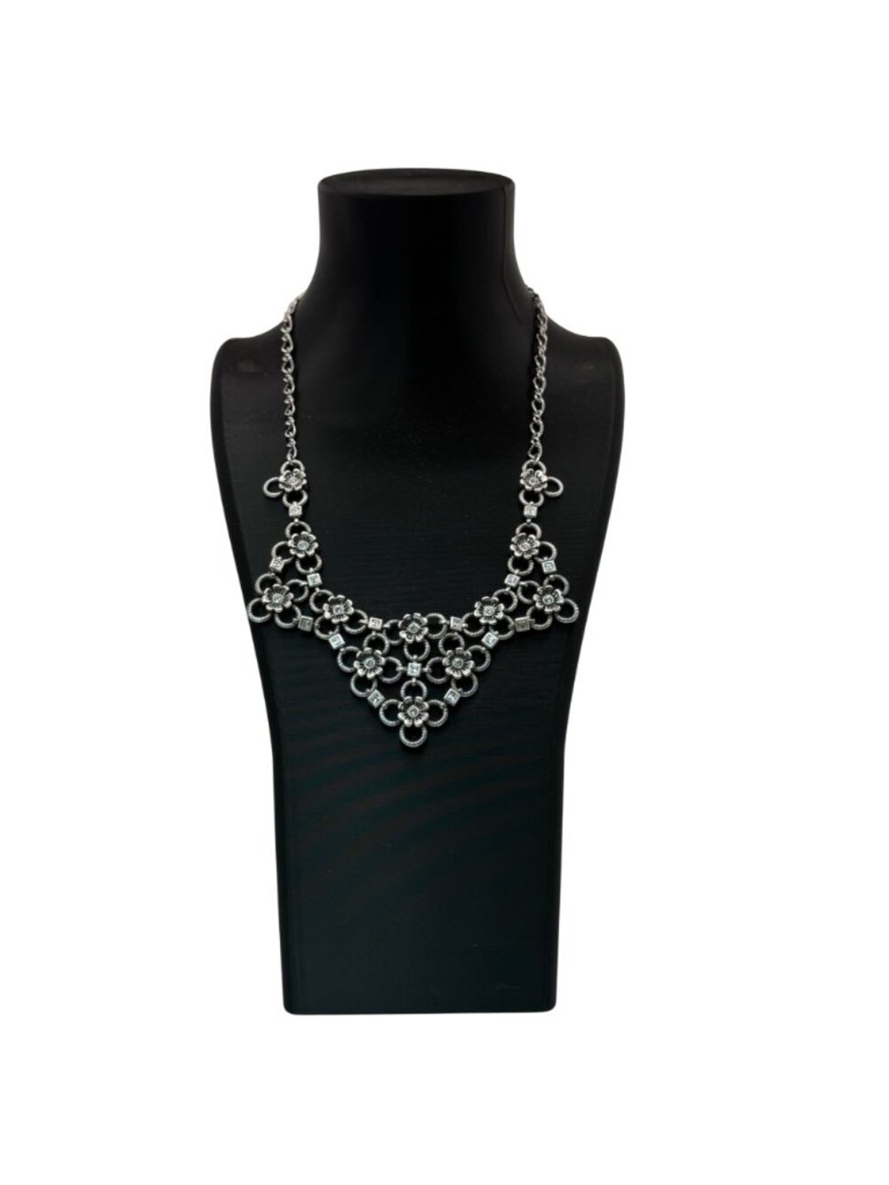 Brighton Joan Of Arc Collar Silver Tone Floral Statement Necklace Rhinestone 18" - Picture 9 of 14